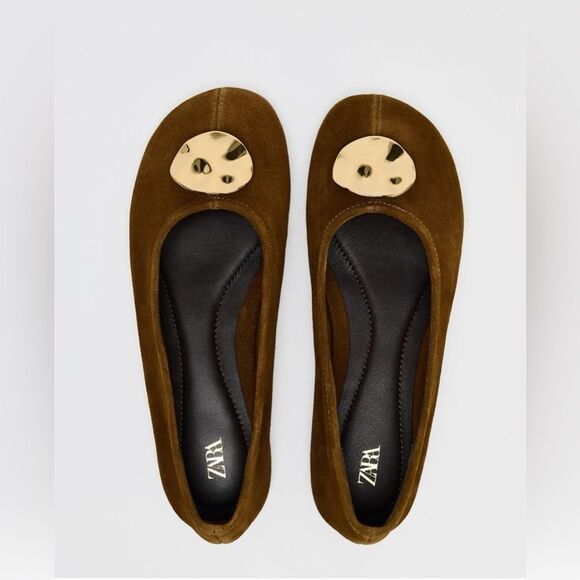 ZARA SUEDE gold buckle flats - Picture 4 of 8